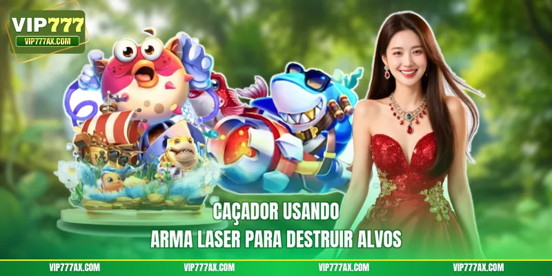 Caçador usando arma laser para destruir alvos